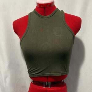 PrettyLittleThing Dark Green High Neck Crop Top SM41